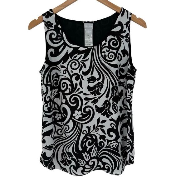 Chico's Reversible Tank Top Black White Scroll Print Women Small 4/6 NEW - Picture 1 of 5